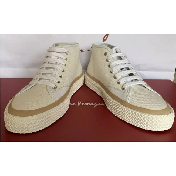 SALVATORE FERRAGAMO7.5 M SUEZ MID TOPS SNEAKERS WHITE MENS SHOES